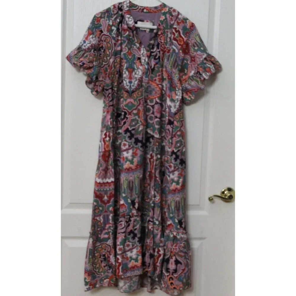 Anthropologie Flowy Peasant Colorful Maxi Dress Size Petite Extra Small - Picture 5 of 9